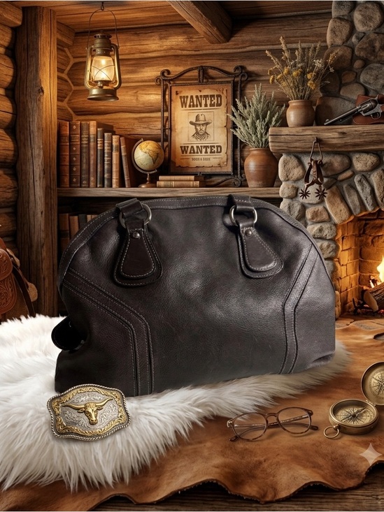 Danier Handbags - Danier Dark Brown Leather Satchel with Metal Logo Plate